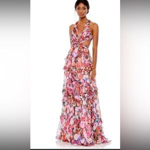 Mac Duggal sz 2 ruffled cutout sleeveless gown plunge
neck MSRP 598.00